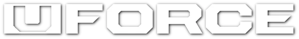 Bold, white, block-style text on a black background spells out "UFORCE.